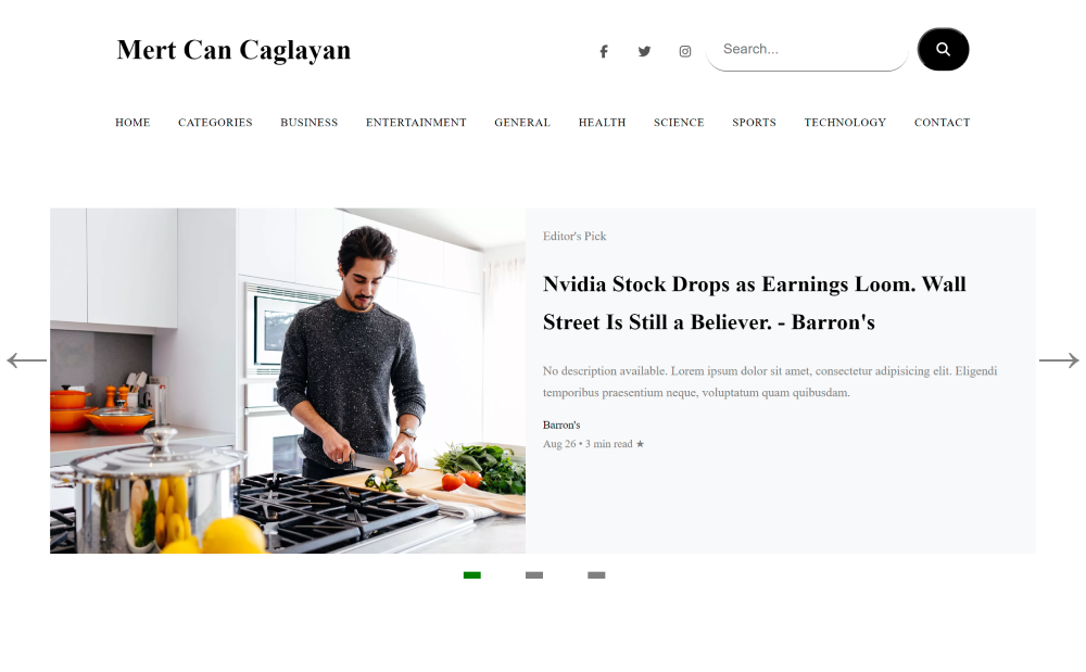 News website homepage with latest articles